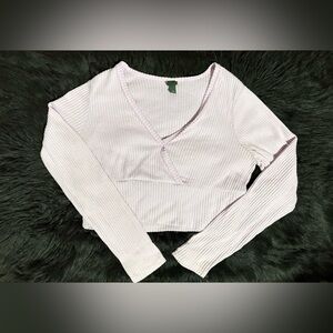 Ribbed fuzzy Lilac Long Sleeve V Neck Crop Top